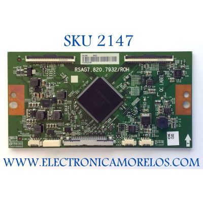 T-CON PARA TV HISENSE 4K (ANDROID) SMART TV / NUMERO DE PARTE 241380 / RSAG7.820.7932/ROH / E303981 / PANEL HD550V3U51-TAL3\S0\FJ\GM\ROH / MODELO 55H8F / 55H8F 55A6501EU